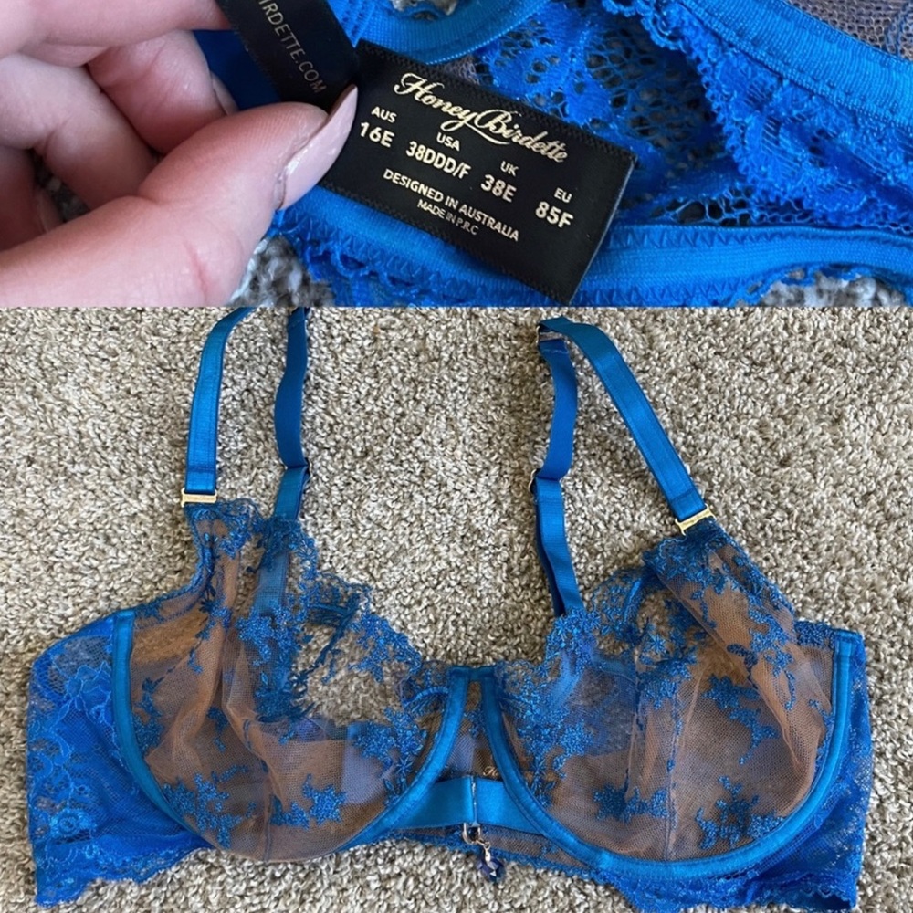 Honey Birdette Blue Lace Bra 38DDD (38F)
